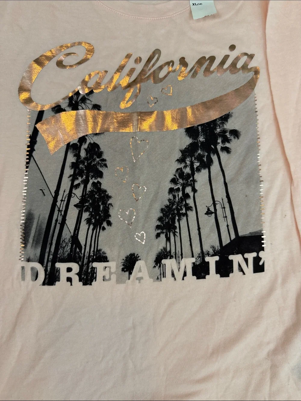 Girl Old Navy Pink Long Sleeve Tee with Metallic Gold 'California' Graphic